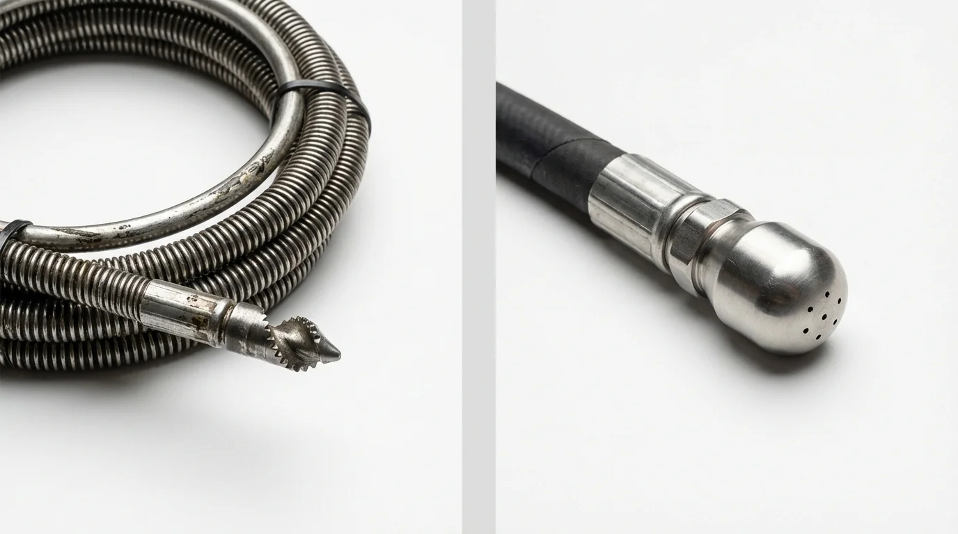 Drain snake cable and hydro jetting nozzle used for drain cleaning in Elgin, IL