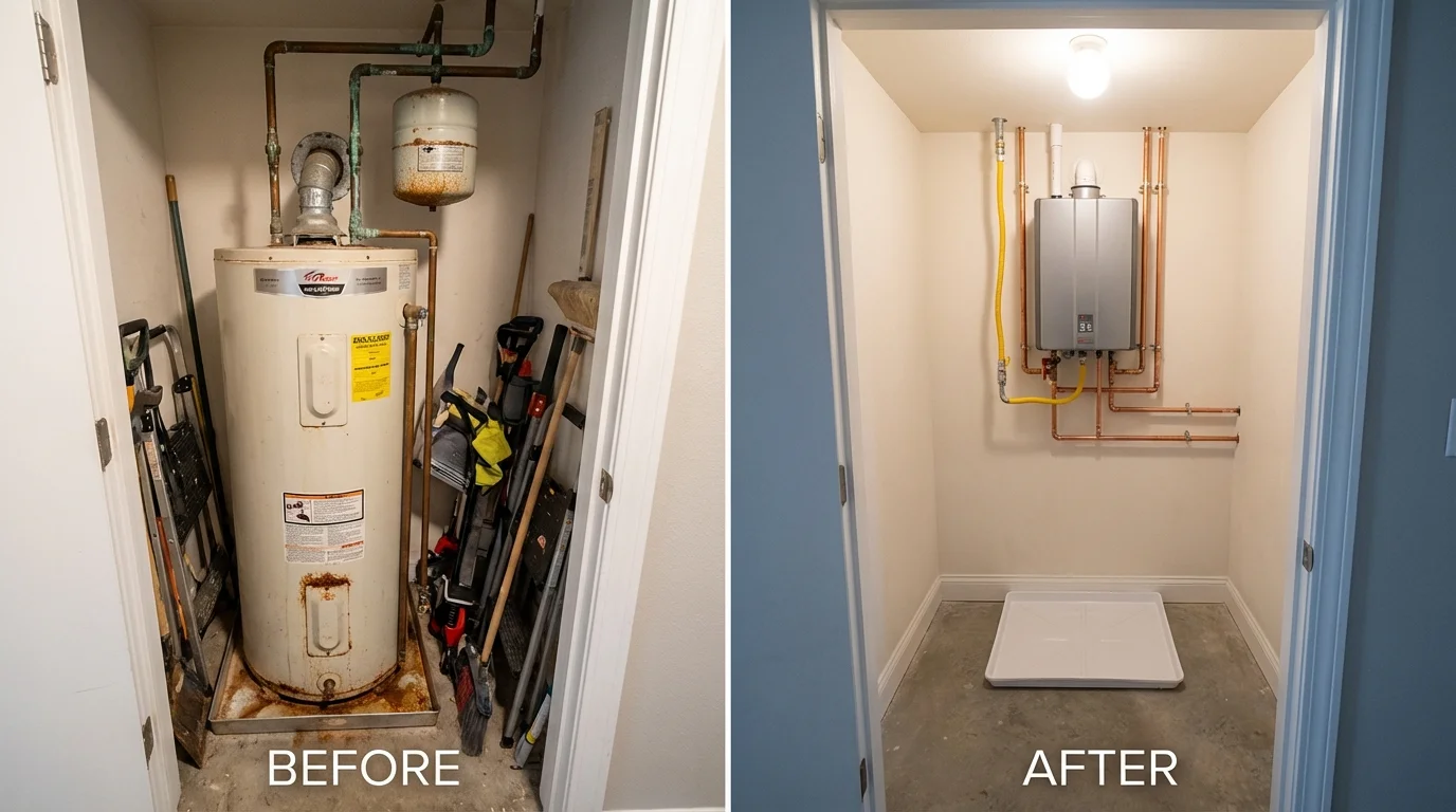 Tank water heater versus wall-mounted tankless unit comparison for Elgin, IL homeowners